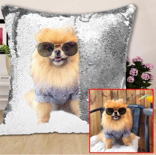Custom Photo Cushion Cover Diy Personalized Sequin Luminous Pillowcase Room Decoration Baby Wedding Pet Photos Printed - lotsofthingshere