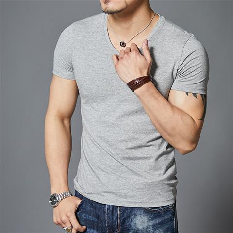 Slim-fit Solid Color V-neck Sports Fitness Half-sleeved T-shirt - lotsofthingshere