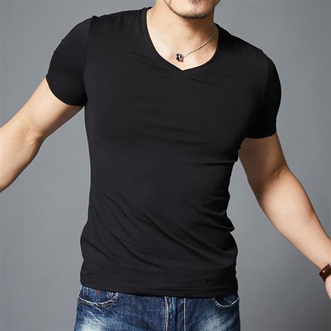 Slim-fit Solid Color V-neck Sports Fitness Half-sleeved T-shirt - lotsofthingshere