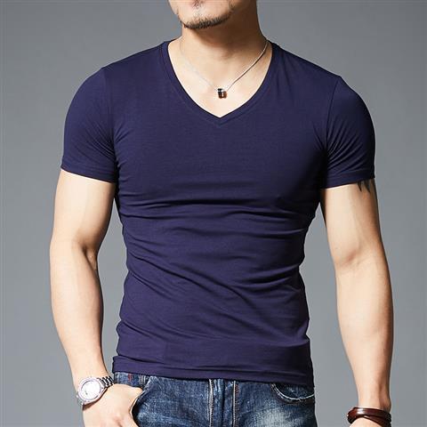 Slim-fit Solid Color V-neck Sports Fitness Half-sleeved T-shirt - lotsofthingshere