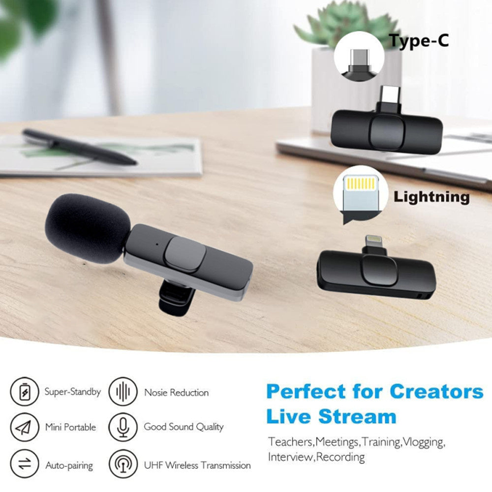 Wireless Lavalier Microphone Portable Audio Video Recording Mini Mic For I Phone Android Long Battery Life Live Broadcast Gaming - lotsofthingshere