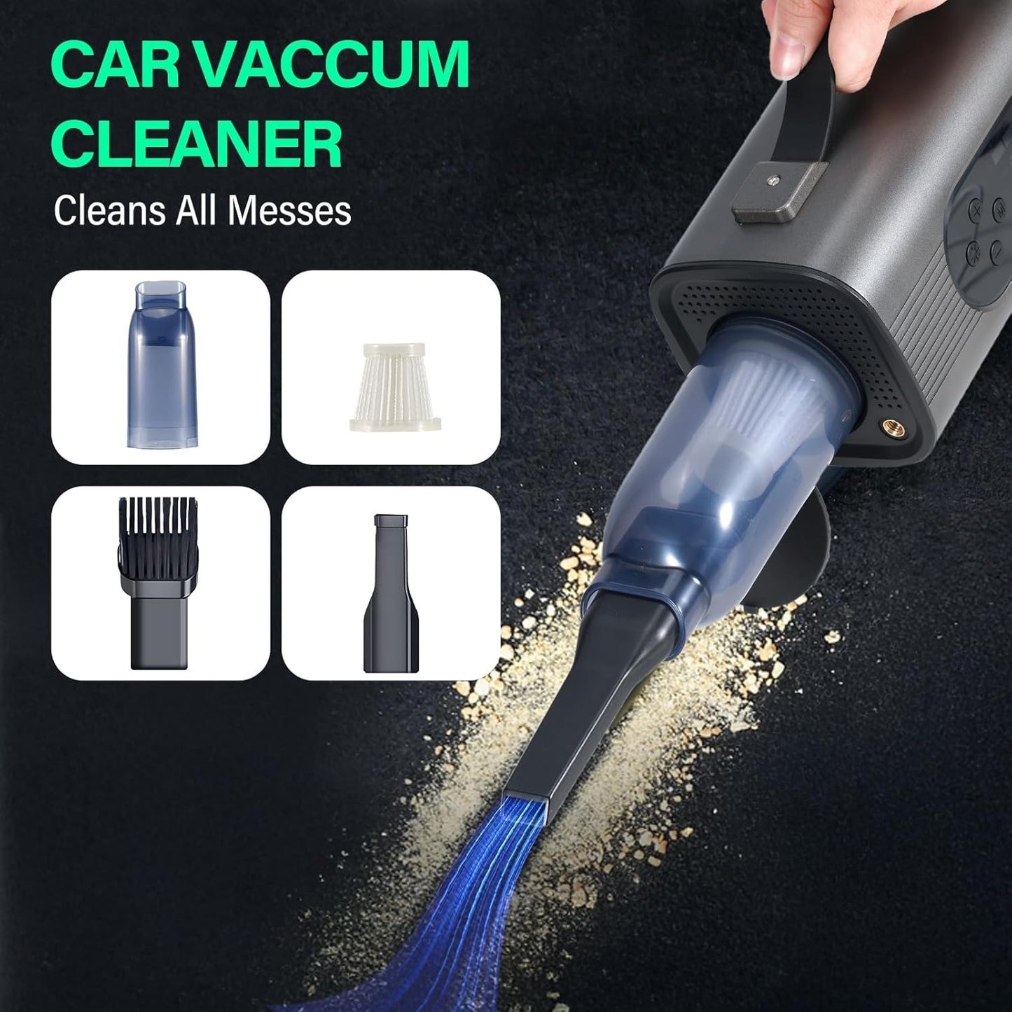 Newest 8 In 1 Portable Car Battery Starter With Air Compressor, Car Wireless Vacuum Cleaner 150PSI Car Battery Starter 12V With Large LCD Display