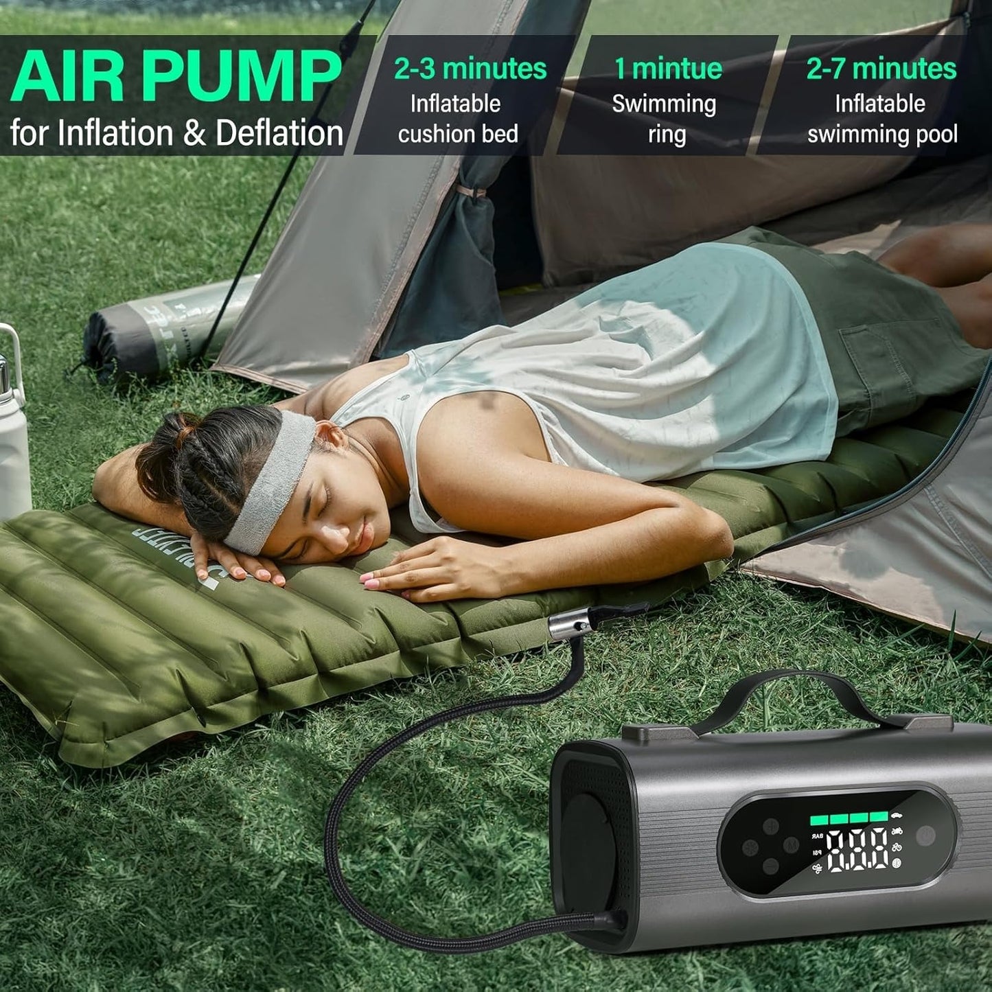 Newest 8 In 1 Portable Car Battery Starter With Air Compressor, Car Wireless Vacuum Cleaner 150PSI Car Battery Starter 12V With Large LCD Display