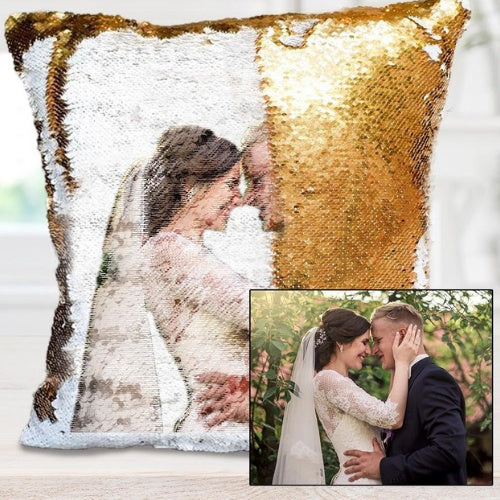 Custom Photo Cushion Cover Diy Personalized Sequin Luminous Pillowcase Room Decoration Baby Wedding Pet Photos Printed - lotsofthingshere