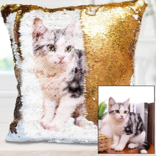 Custom Photo Cushion Cover Diy Personalized Sequin Luminous Pillowcase Room Decoration Baby Wedding Pet Photos Printed - lotsofthingshere