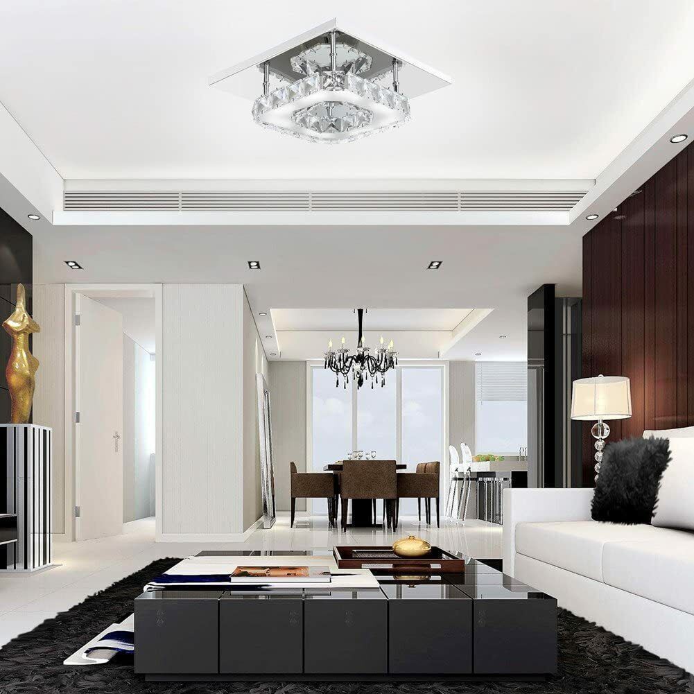 Crystal Ceiling Light LED Lamp Light Room Chandelier Living Pendant LED Square - lotsofthingshere