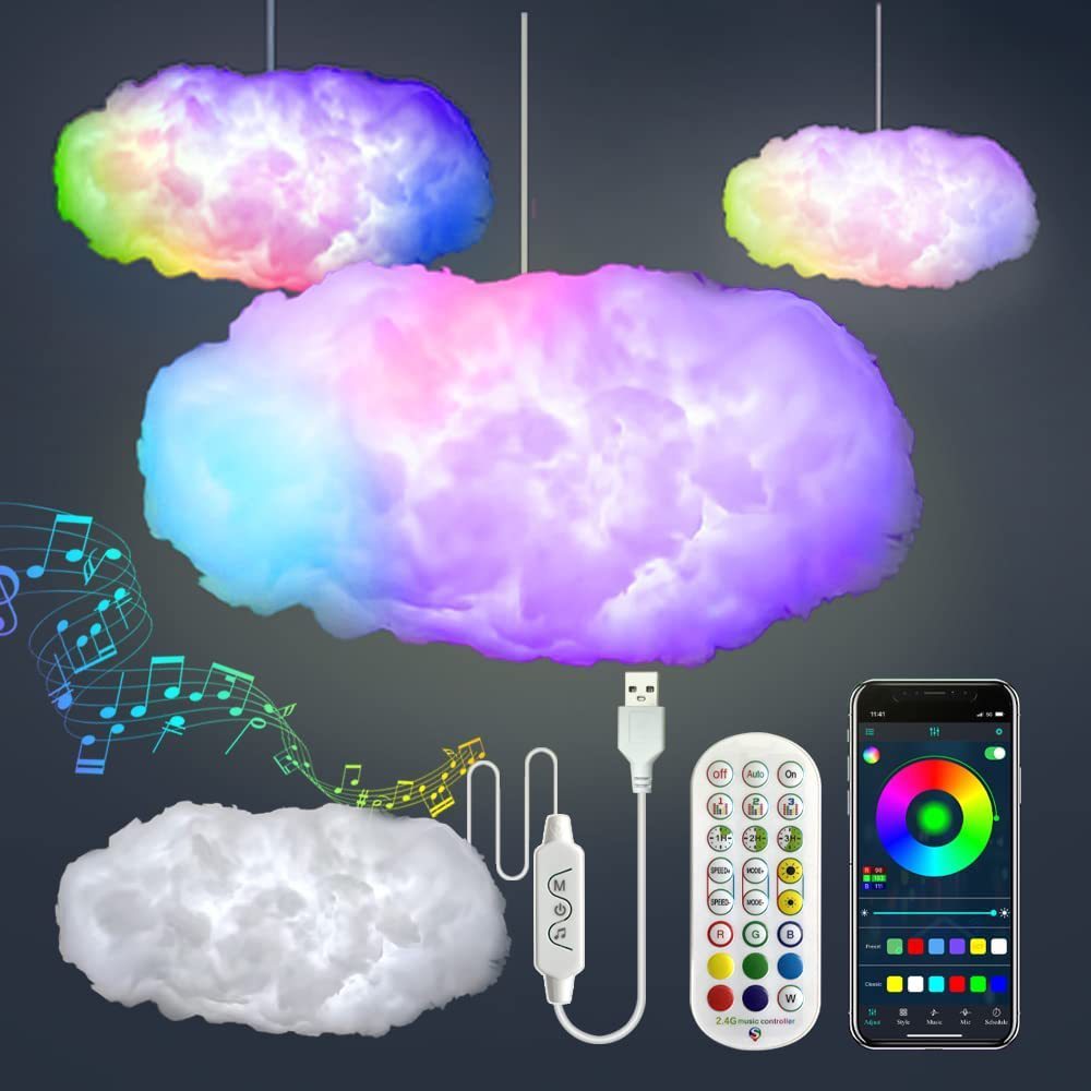 USB Cloud Light APP Control Music Synchronization 3D RGBIC Ambient Light Lightning Simulation Clouds Bedroom Room Light - lotsofthingshere
