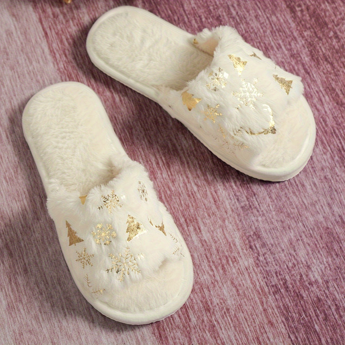 Christmas Plush Open Toe Cotton Slippers - lotsofthingshere