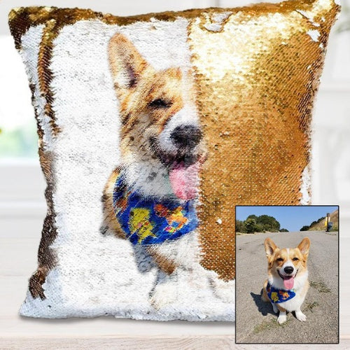 Custom Photo Cushion Cover Diy Personalized Sequin Luminous Pillowcase Room Decoration Baby Wedding Pet Photos Printed - lotsofthingshere