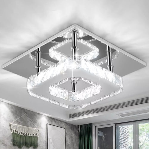 Crystal Ceiling Light LED Lamp Light Room Chandelier Living Pendant LED Square - lotsofthingshere