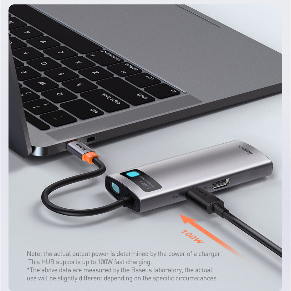 Baseus Metal Gleam Series 5 In 1 Multifunctional Type C HUB Docking Station Gray 30Hz Version - lotsofthingshere