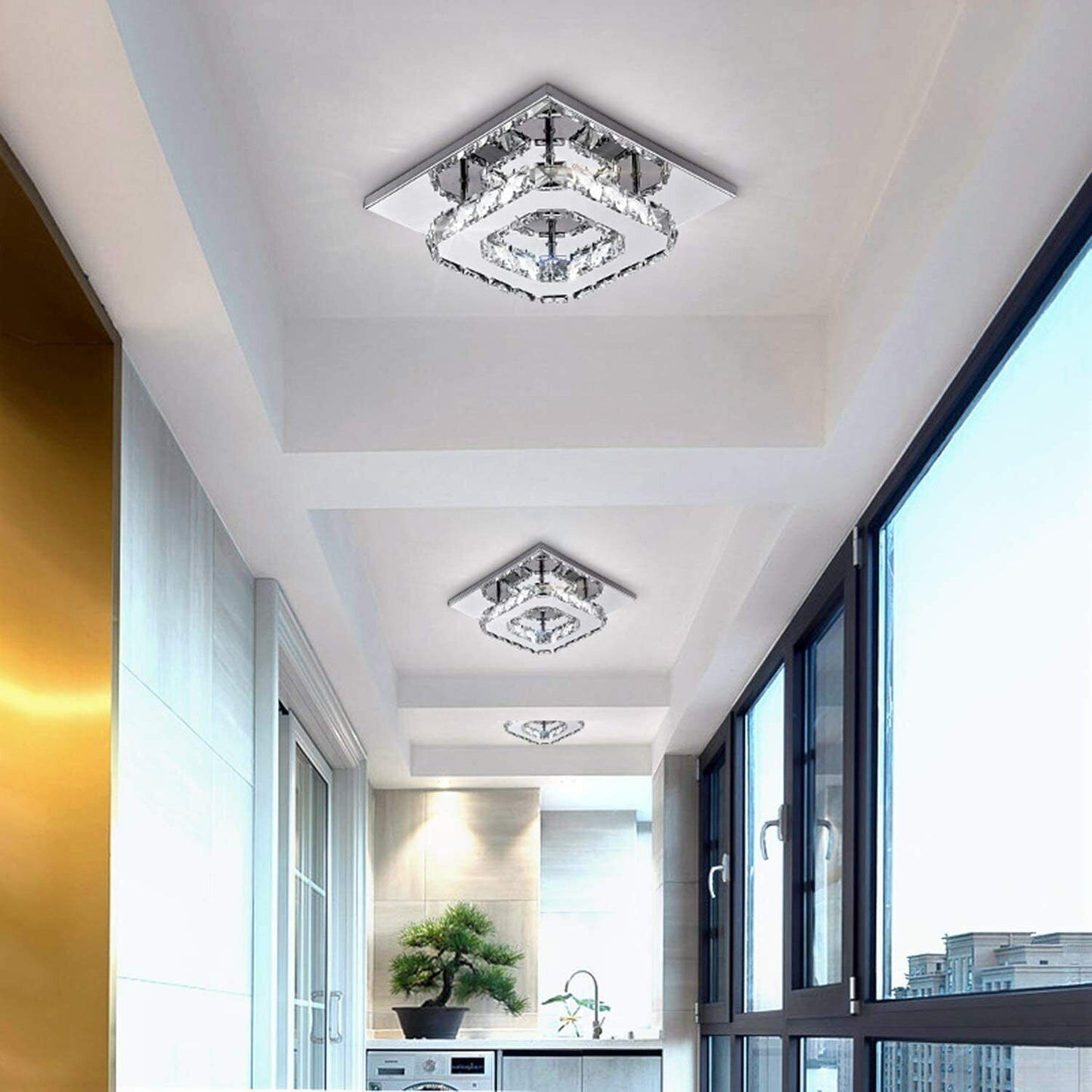 Crystal Ceiling Light LED Lamp Light Room Chandelier Living Pendant LED Square - lotsofthingshere