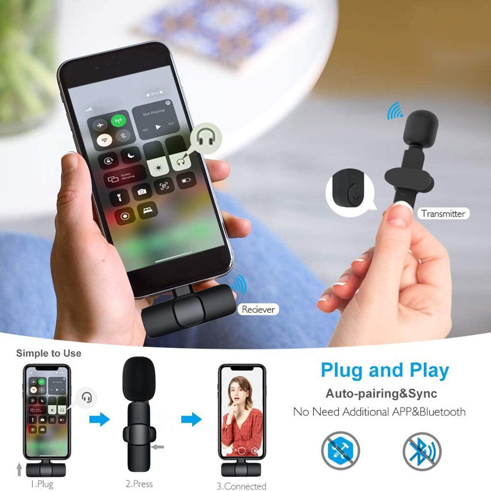 Wireless Lavalier Microphone Portable Audio Video Recording Mini Mic For I Phone Android Long Battery Life Live Broadcast Gaming - lotsofthingshere