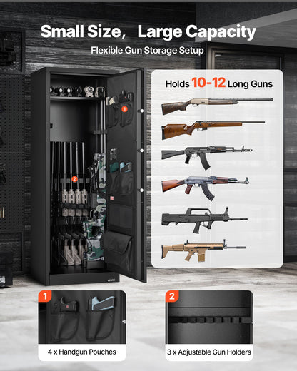10-12 Gun Safe, Long Gun Cabinet For Rifles And Pistols, Quick Access Rifle Safe With 4 Pistol Pockets And 3 Adjustable Racks, Large Digital Cabinet With Key And Password Lock