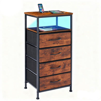 Nightstand With Charging Station, Bedside End Table With 5 Fabric Drawers & USB-Type-C Ports And Outlets