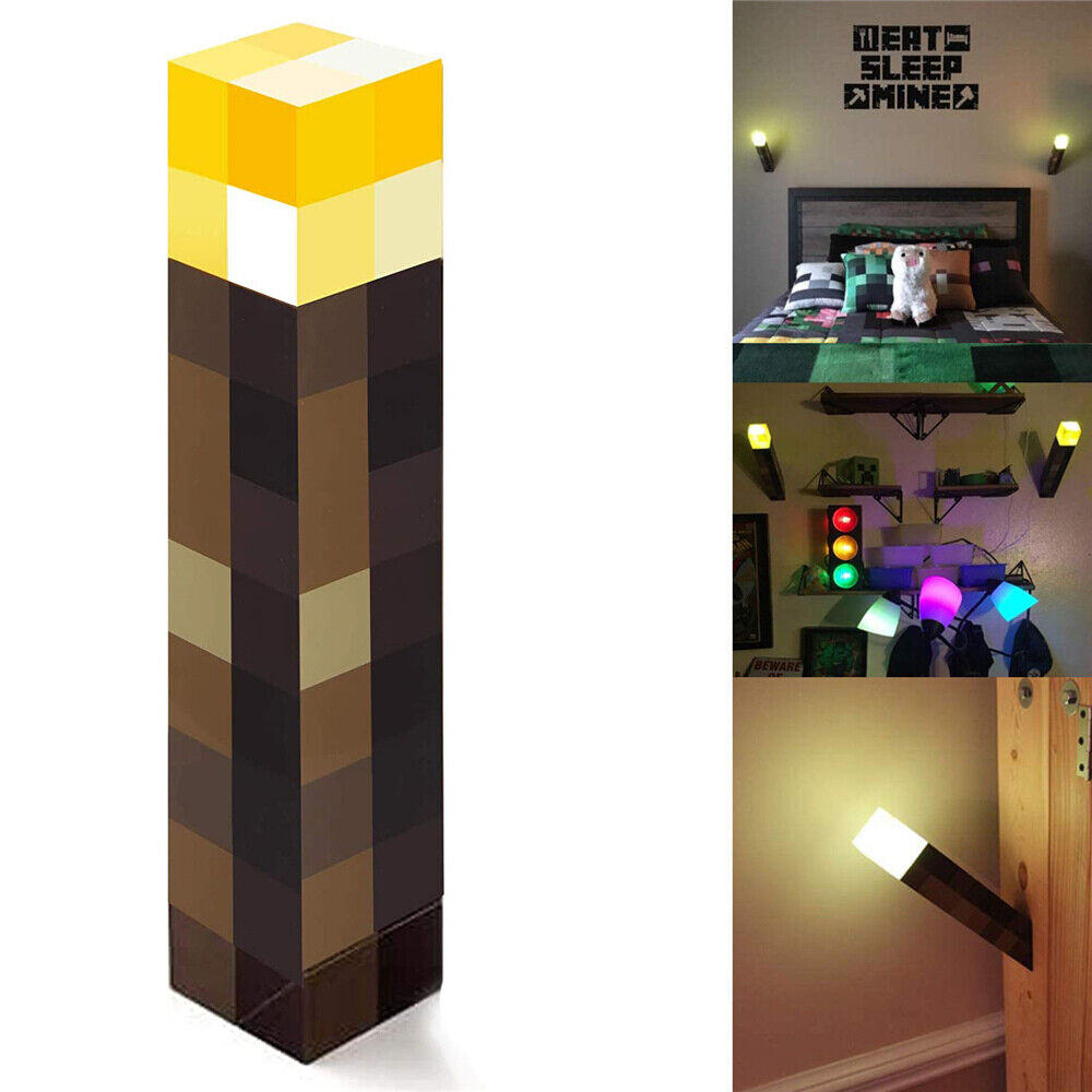 Minecraft Game Torch Lamp Led Night Light Home Decors USB Rechargeable Kids Gift