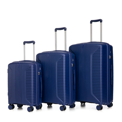 20   24   28  3 Pcs  Set In PP Spinner Wheel Luggage, Carry On Suitcase, Matching Color, Combination Lock