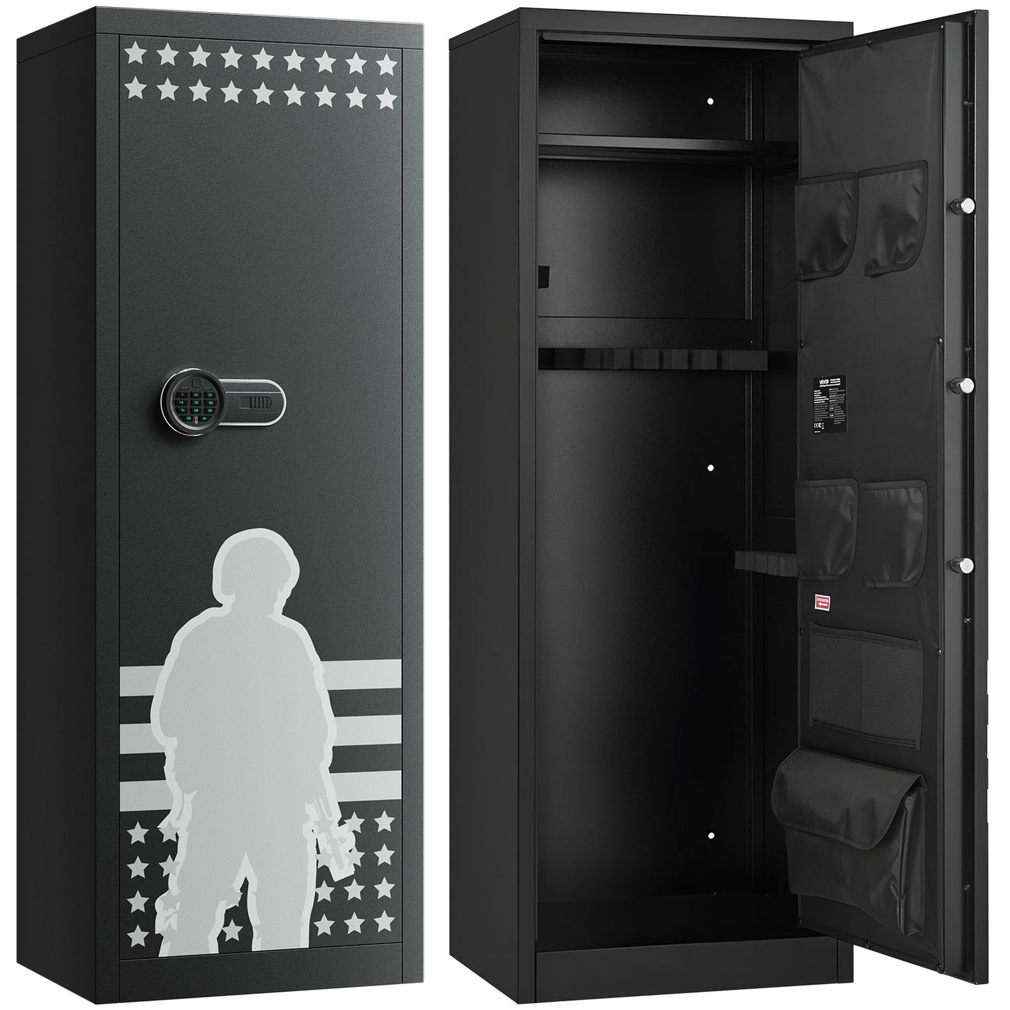 10-12 Gun Safe, Long Gun Cabinet For Rifles And Pistols, Quick Access Rifle Safe With 4 Pistol Pockets And 3 Adjustable Racks, Large Digital Cabinet With Key And Password Lock