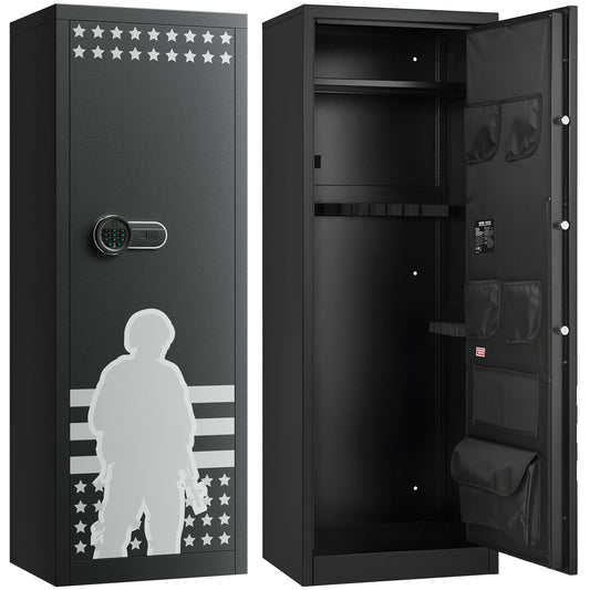 10-12 Gun Safe, Long Gun Cabinet For Rifles And Pistols, Quick Access Rifle Safe With 4 Pistol Pockets And 3 Adjustable Racks, Large Digital Cabinet With Key And Password Lock