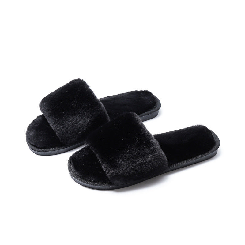 Fleece slippers women's one-word cotton slippers