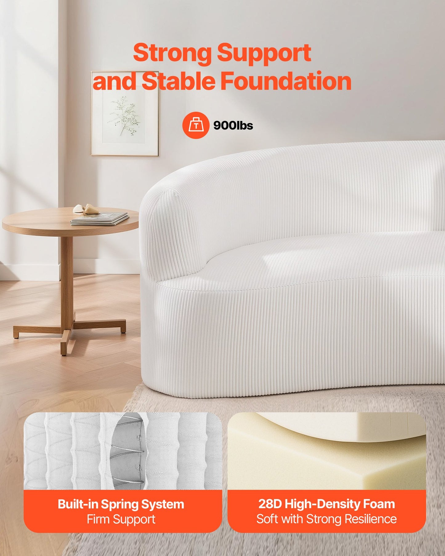 Luxury Modern Cloud Plush Sectional Sofa, 112" Curved Modular Couch With 4 Pillows - Oversized Deep Seat Corduroy Fabric For Living Room, Apartment, Office, No Assembly Needed, White