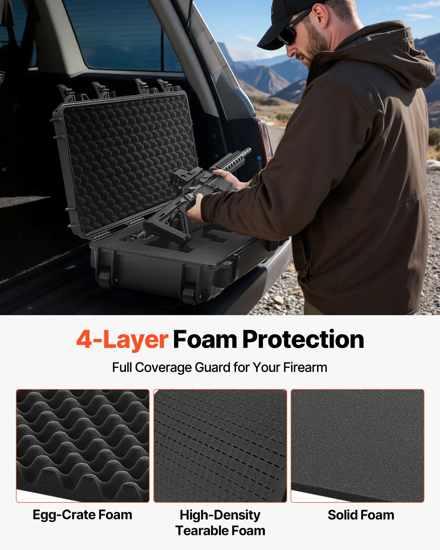 Hard Rifle Case, Lockable Rifle Case With Pre-cut Foams, 40 In Gun Storage With Wheels, IP67 Waterproof & Dustproof Movable Large Pistol Storage For Rifles, Shotguns, Airsoft Guns, Black