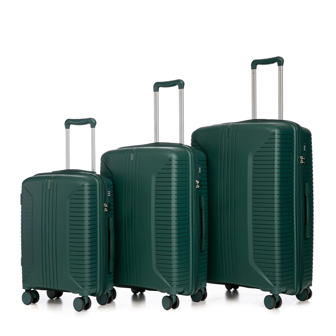 20   24   28  3 Pcs  Set In PP Spinner Wheel Luggage, Carry On Suitcase, Matching Color, Combination Lock