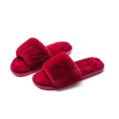 Fleece slippers women's one-word cotton slippers