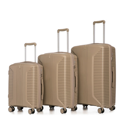 20   24   28  3 Pcs  Set In PP Spinner Wheel Luggage, Carry On Suitcase, Matching Color, Combination Lock