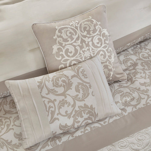 Embroidered 8 Piece Comforter Set Neutral King