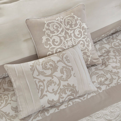 Embroidered 8 Piece Comforter Set Neutral King