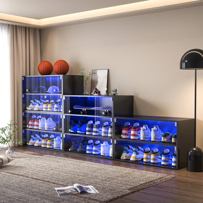 Black LED Light Shoe Box With Three Layers And Glass Door