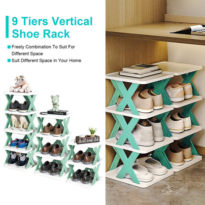 1Pc 9Tier Narrow Entryway Shoe Rack Plastic Vertical Shoe Organizer Space Saving Free Standing Shoes Storage Shelf Closet Hallway