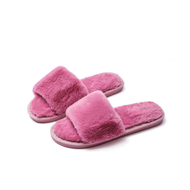 Fleece slippers women's one-word cotton slippers