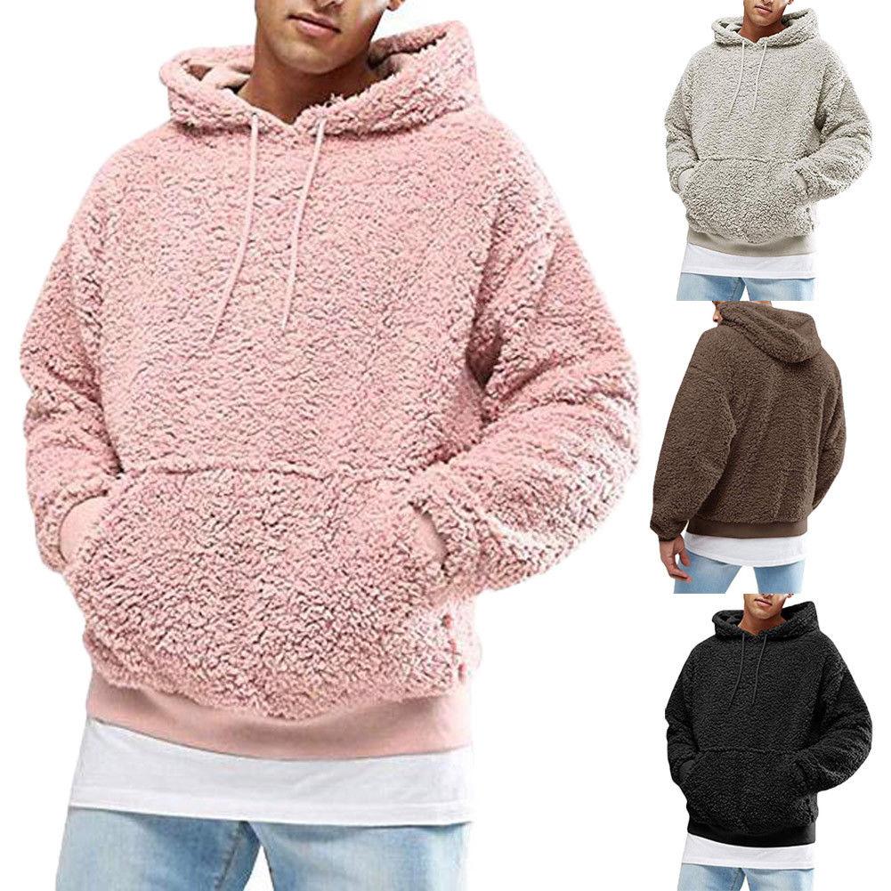 Autumn New Mens Warm Hoodie Fluffy Fleece Hooded Winter Sweatshirts Casual Long Sleeveless Sweatshirt Pullover Fashion - lotsofthingshere