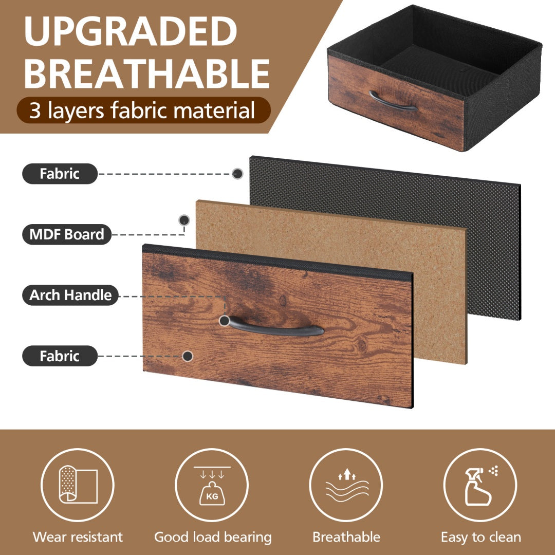 Nightstand With Charging Station, Bedside End Table With 5 Fabric Drawers & USB-Type-C Ports And Outlets