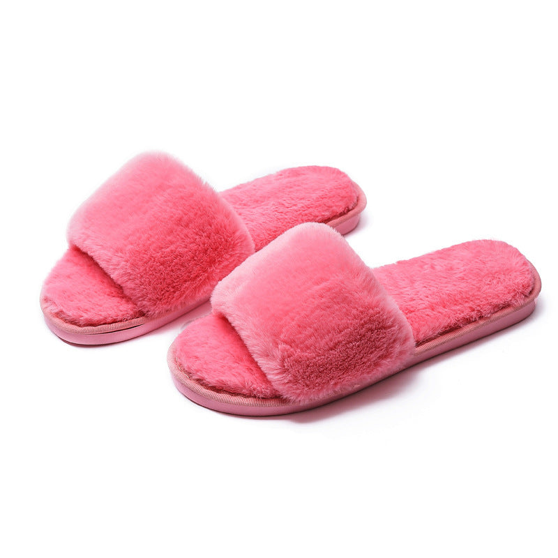 Fleece slippers women's one-word cotton slippers