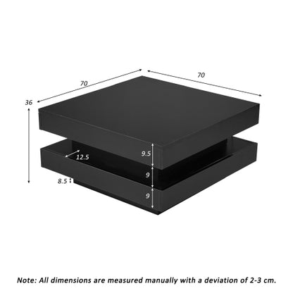 White Square High Gloss Coffee Table With 360 Rotating Top, Tea Table With 16-Color LED Light, 70x70x36 Cm