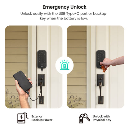 Smart WiFi & Bluetooth Door Lock With Fingerprint, Keypad & Code Entry, App Remote Control, Auto Lock, Black