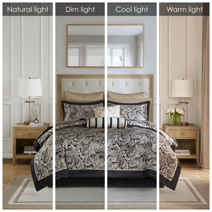 12 Piece Comforter Set With Cotton Bed Sheets Black Queen