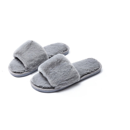 Fleece slippers women's one-word cotton slippers