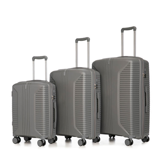 20   24   28  3 Pcs  Set In PP Spinner Wheel Luggage, Carry On Suitcase, Matching Color, Combination Lock