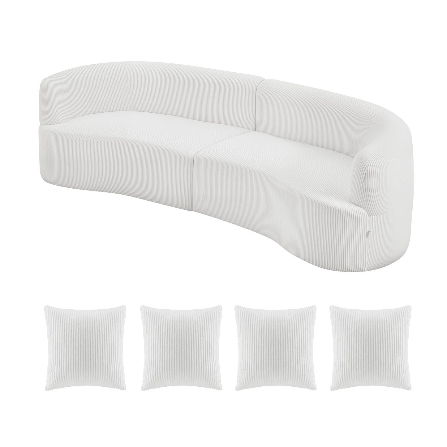 Luxury Modern Cloud Plush Sectional Sofa, 112" Curved Modular Couch With 4 Pillows - Oversized Deep Seat Corduroy Fabric For Living Room, Apartment, Office, No Assembly Needed, White