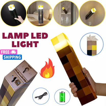 Minecraft Game Torch Lamp Led Night Light Home Decors USB Rechargeable Kids Gift