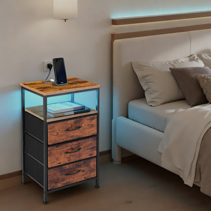 Nightstand With Charging Station, Bedside End Table With 5 Fabric Drawers & USB-Type-C Ports And Outlets