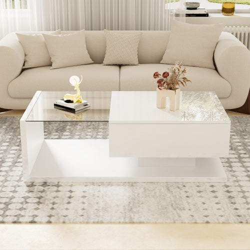 Coffee Table, High-gloss White. Side Tables, Coffee Tables With Glass And LED