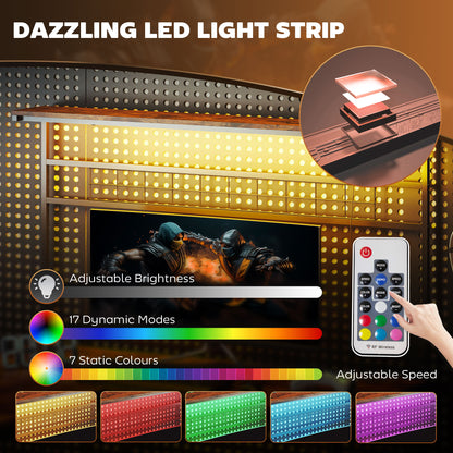 61.6" L Shaped Gaming Desk with Power Outlets & LED Lights