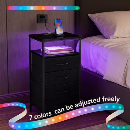 Nightstand With Charging Station, Bedside End Table With 5 Fabric Drawers & USB-Type-C Ports And Outlets