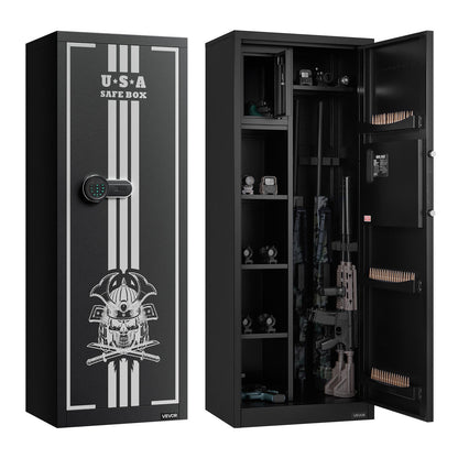 4 Gun Safe, Long Gun Cabinet For Rifles And Pistols, Quick Access Rifle Safe With 3 Ammo Slots And 2 Adjustable Racks, Large Digital Cabinet With Key And Password Lock