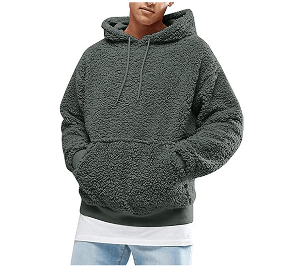 Autumn New Mens Warm Hoodie Fluffy Fleece Hooded Winter Sweatshirts Casual Long Sleeveless Sweatshirt Pullover Fashion - lotsofthingshere